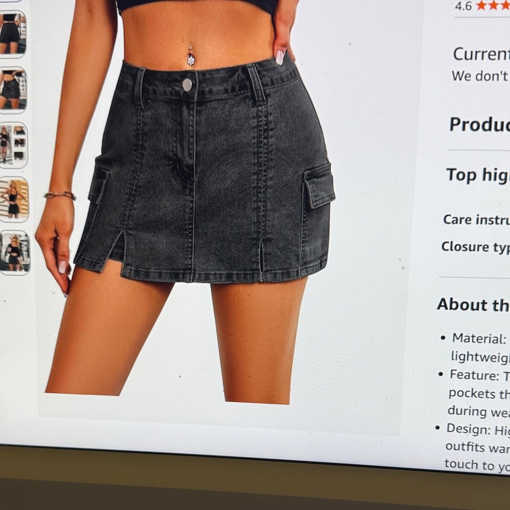 Casual Black Denim Cargo Mini Skirt Shorts